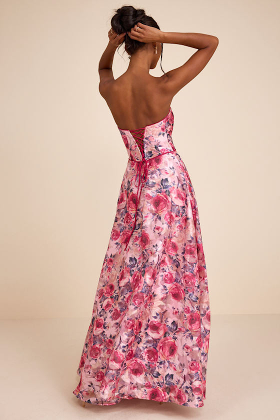 Avaia Pink Floral Strapless Maxi Dress