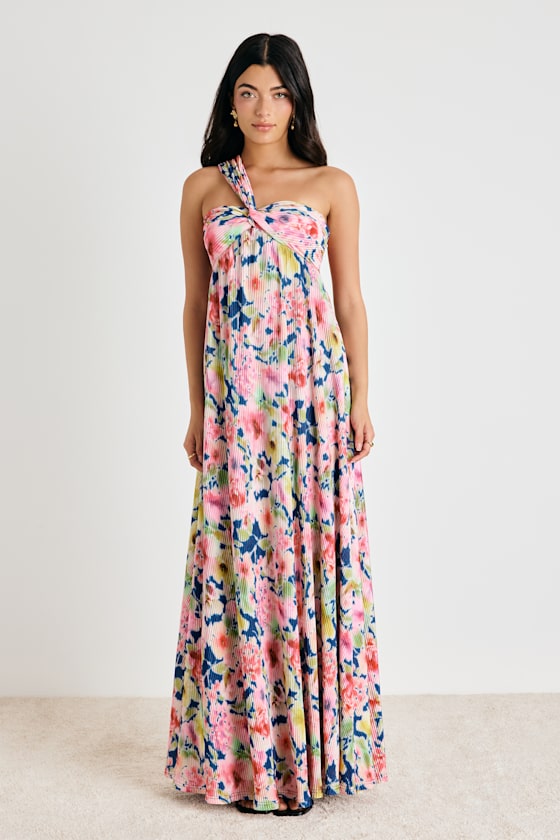 Georgianna Pink Multi Floral Plisse Maxi Dress