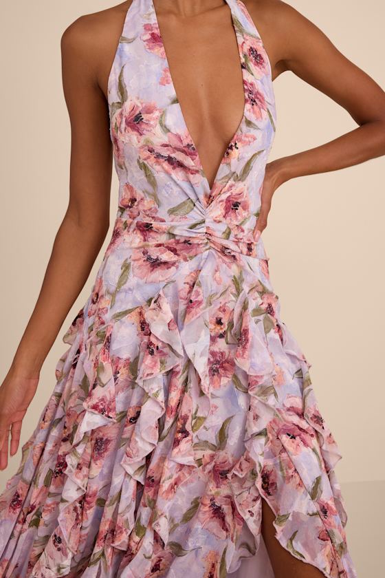 Oleta Lavender Multi Floral Ruffled Maxi Dress