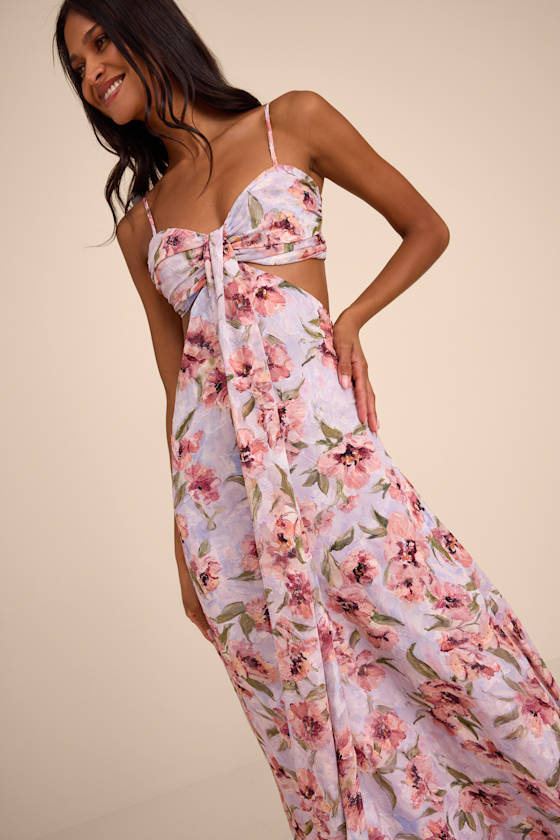 Heidi Lavender Floral Cutout Maxi Dress