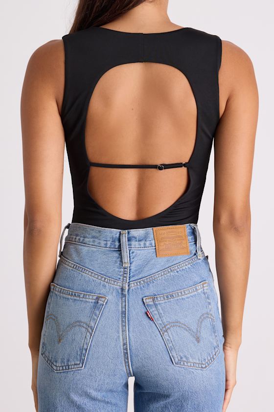 Balyn Black Slinky Knit Cutout Bodysuit