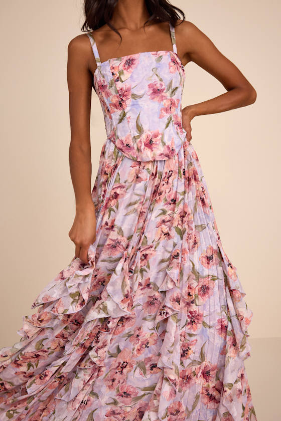 Hensley Lavender Multi Floral Bustier Maxi Dress