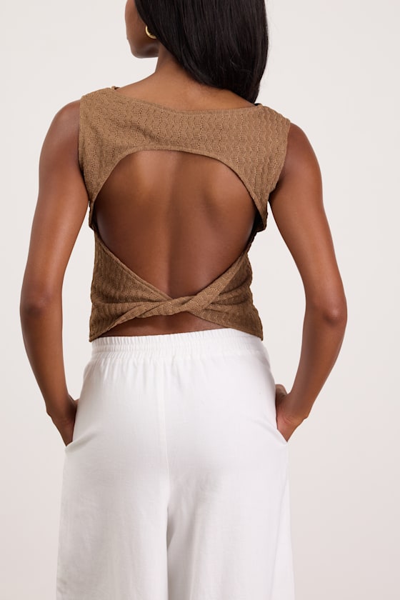 Kalita Light Brown Twist-Back Tank Top