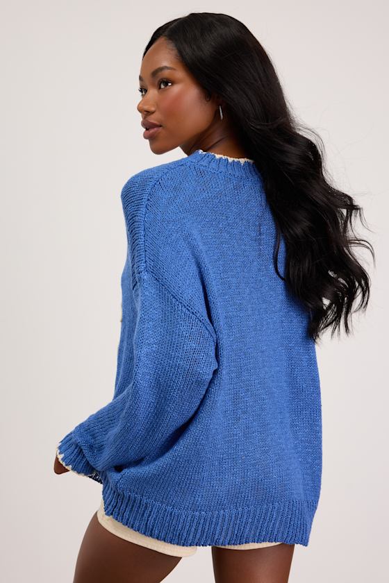 Montauk Blue Embroidered Pullover Sweater