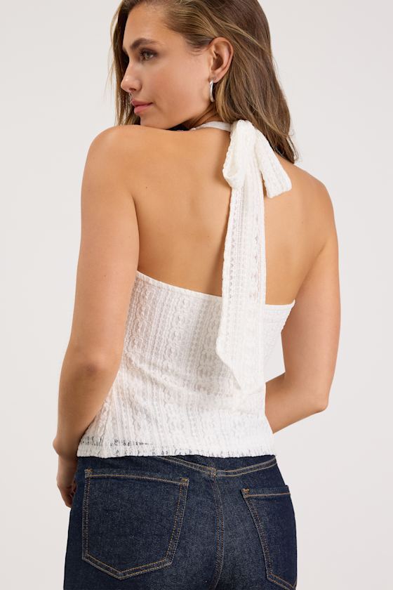 Avera Ivory Lace Ruffled Halter Top