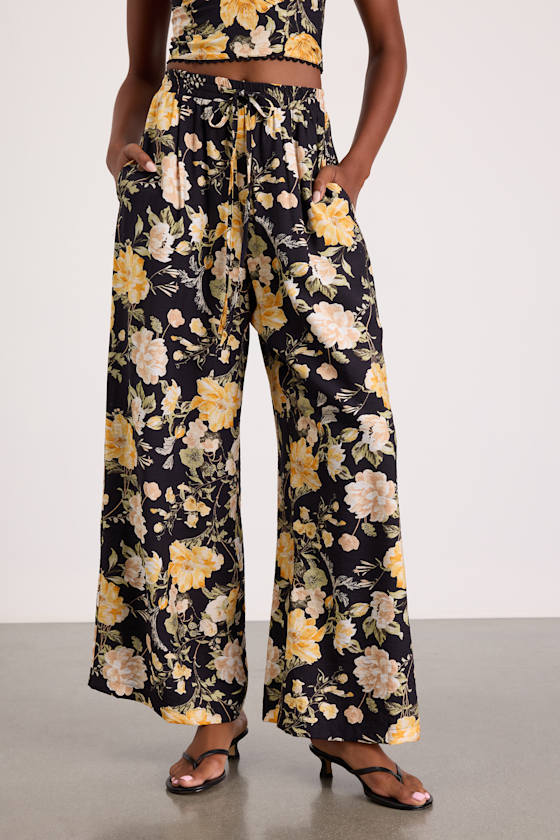 Taelyn Black Multi Floral Wide-Leg Pants