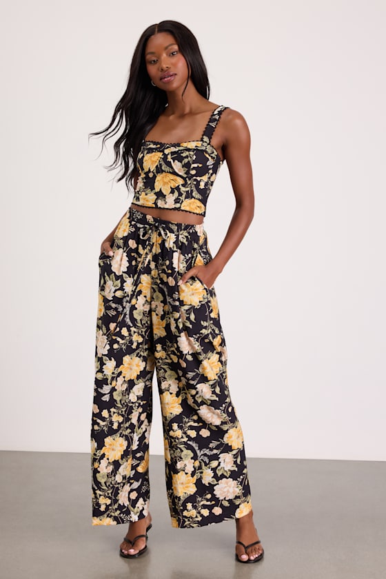 Taelyn Black Multi Floral Wide-Leg Pants