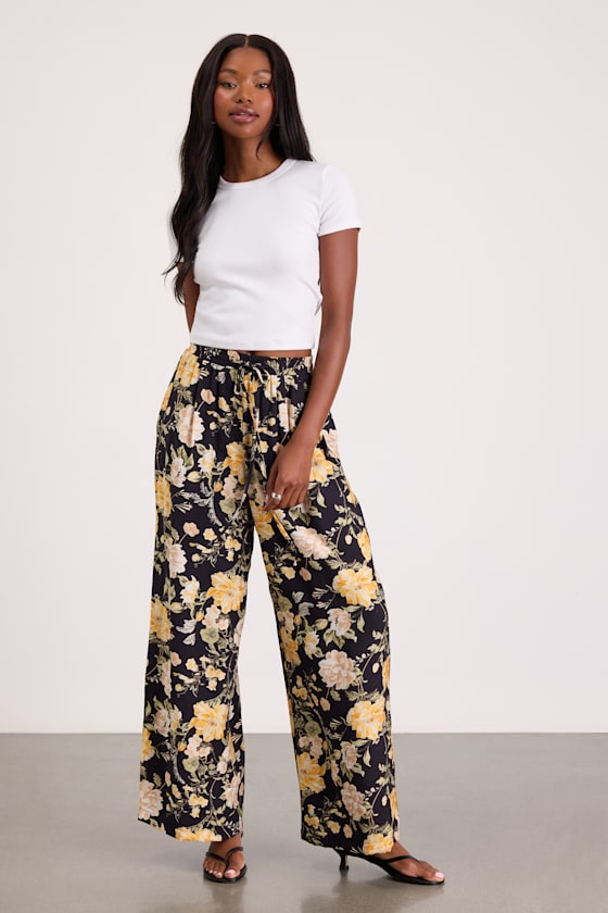 Taelyn Black Multi Floral Wide-Leg Pants