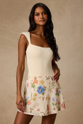 Solenne Cream Multi Floral High-Rise Mini Skirt