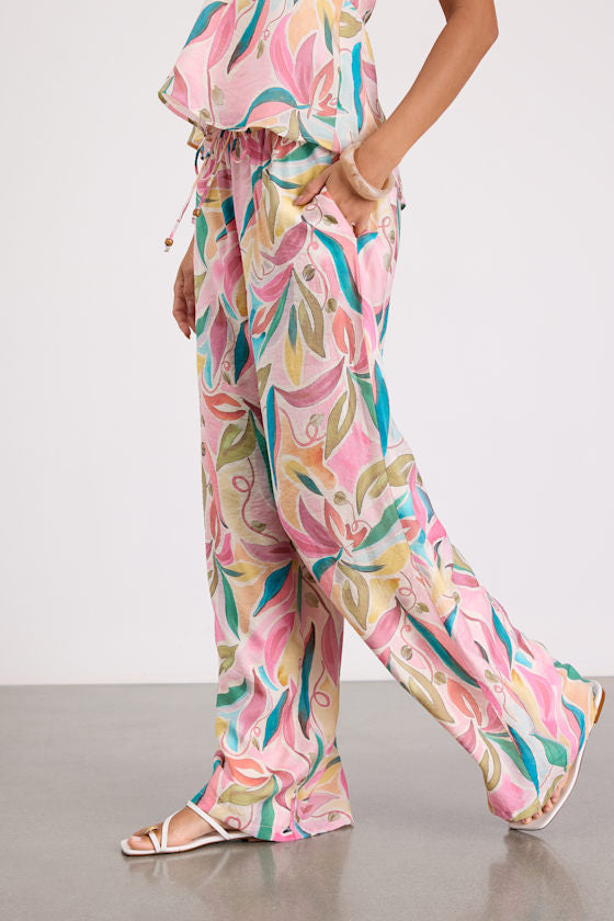 Prilla Pink Multi Abstract Wide-Leg Pants