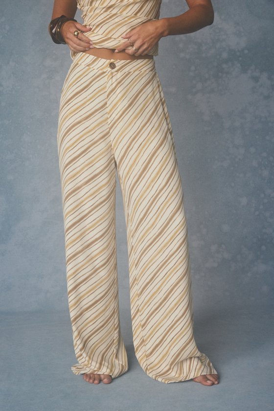 Vanna White and Brown Striped Wide-Leg Pants