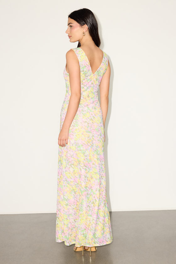 Earhart Yellow Multi Floral Mesh Maxi Dress