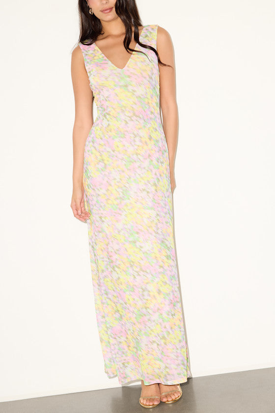 Earhart Yellow Multi Floral Mesh Maxi Dress
