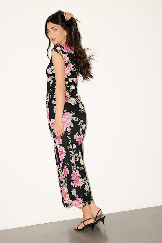 Lacey Black Floral Lace Two-Piece Midi Dress