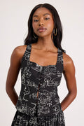 Ravia Black Print Button-Front Tank Top