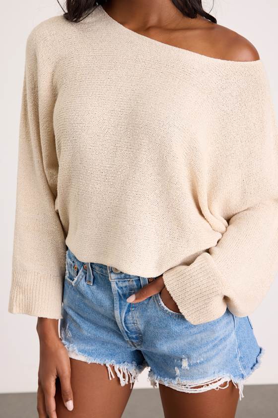 Jaylin Cream Boat Neck Pullover Sweater