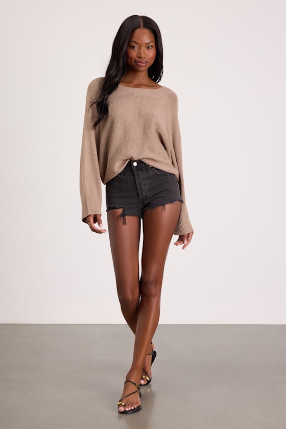 Jaylin Light Brown Boat Neck Pullover Sweater
