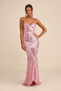 Sparkle 'til Dawn Light Pink Sequin Lace-Up Mermaid Maxi Dress