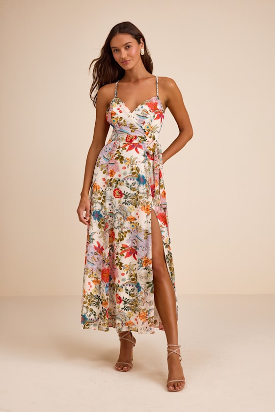 Amara White Multi Paisley Print Wrap Midi Dress