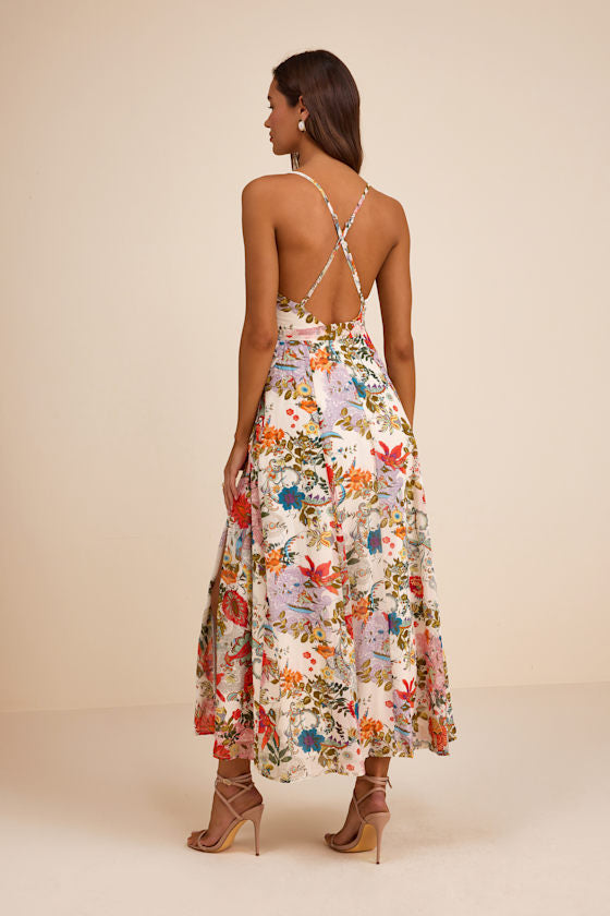 Amara White Multi Paisley Print Wrap Midi Dress