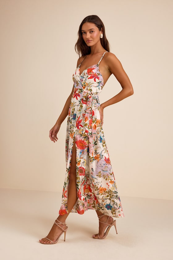 Amara White Multi Paisley Print Wrap Midi Dress