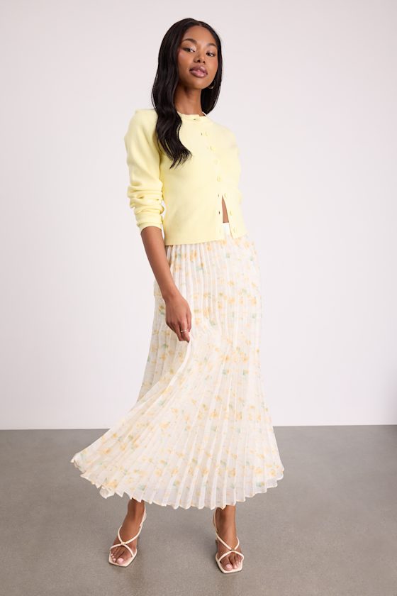 Calla Ivory Floral Pleated Midi Skirt