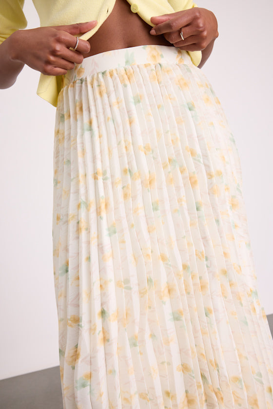 Calla Ivory Floral Pleated Midi Skirt