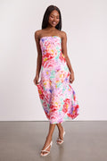 Angeles White Multi Floral Satin Cowl Back Midi Dress