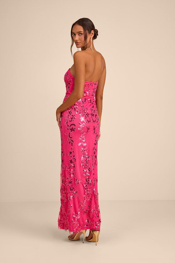 Vannetta Hot Pink Sequin Strapless Maxi Dress