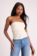 Bellona Cream Jacquard Knit Strapless Crop Top