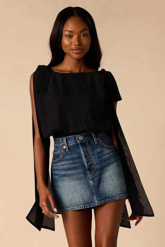 Leonie Black Tie-Strap Bodysuit