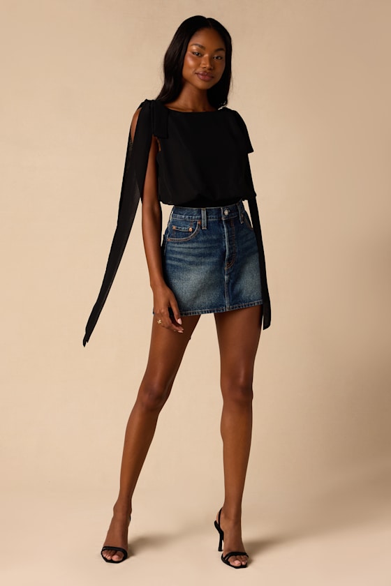 Leonie Black Tie-Strap Bodysuit