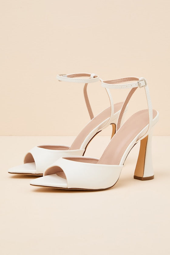 Wayla White Ankle Strap High Heel Sandals