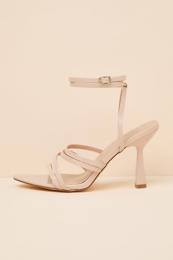 Adeana Beige Strappy Ankle Strap High Heel Sandals