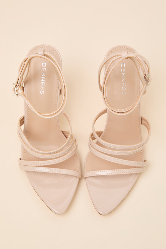 Adeana Beige Strappy Ankle Strap High Heel Sandals