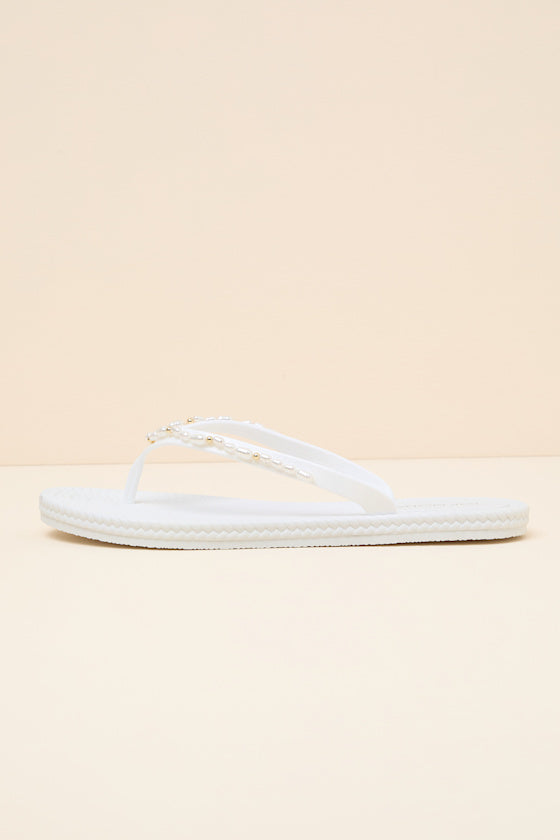 Nina White Pearl Flip Flops