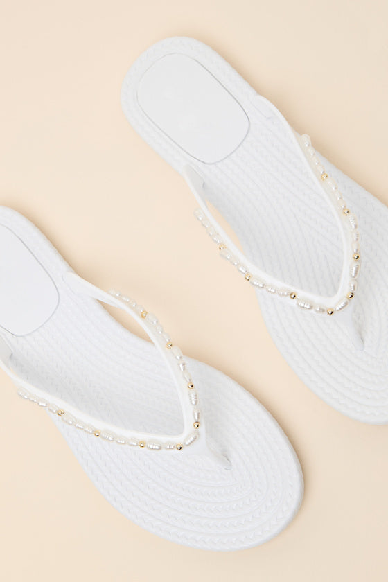 Nina White Pearl Flip Flops
