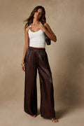 Cynthia Dark Brown Satin Wide-Leg Pants