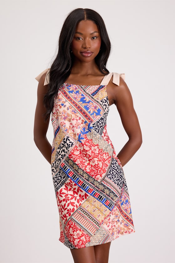Ximena Multi Print Tie-Strap Mini Dress
