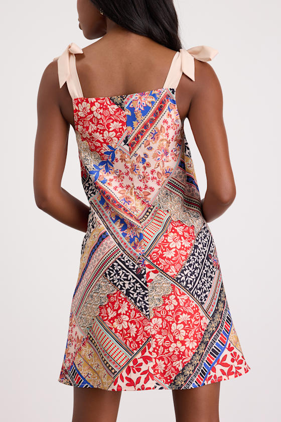 Ximena Multi Print Tie-Strap Mini Dress