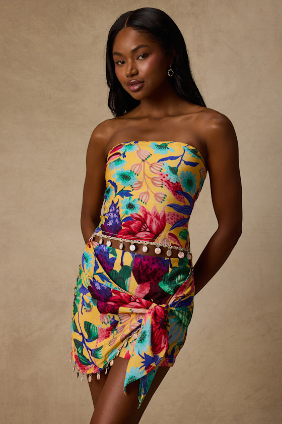 Kysa Yellow Multi Floral Wrap Skort