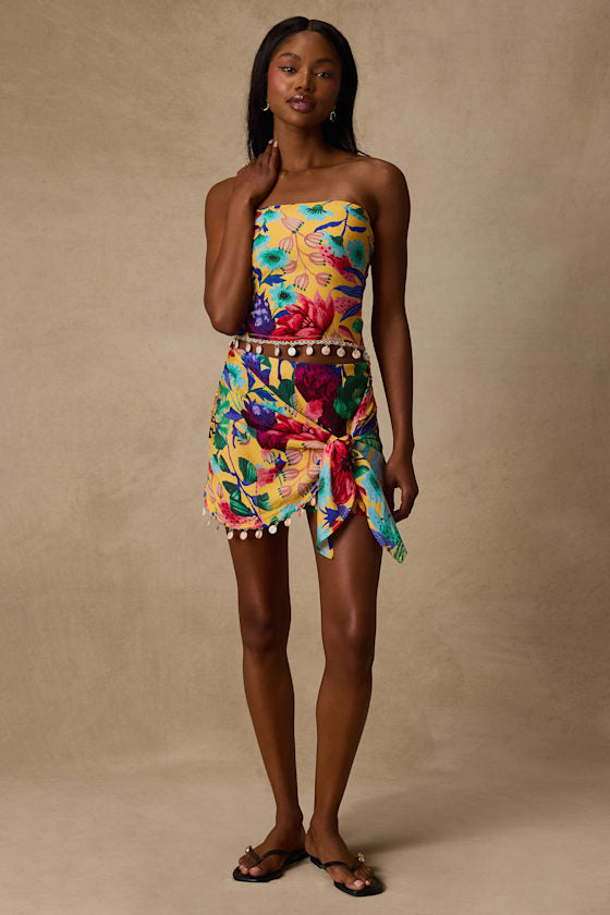 Kysa Yellow Multi Floral Wrap Skort