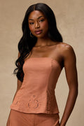 Tristen Terracotta Embroidered Strapless Top