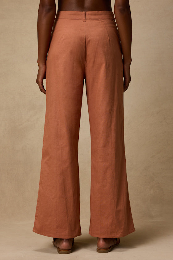 Tristen Terracotta Embroidered Wide-Leg Pants