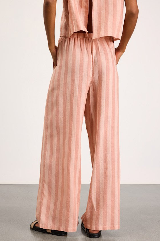 Dresa Light Pink Striped Cotton Wide-Leg Pants