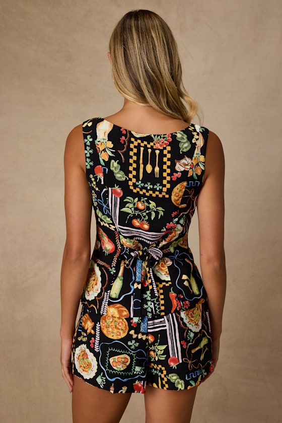 Ciao Bella Black Multi Convo Print Boat Neck Top
