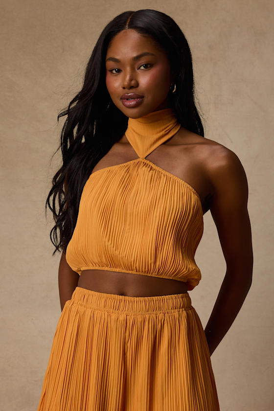 Nikaia Light Orange Plisse Halter Top
