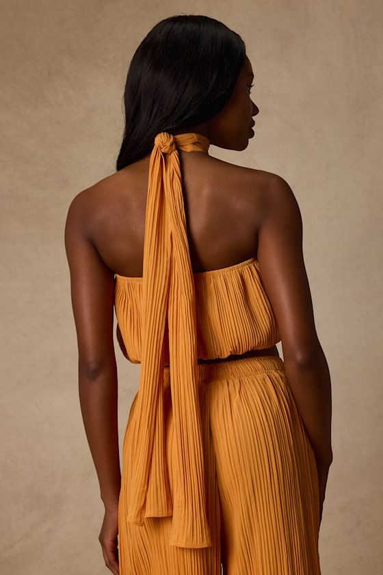 Nikaia Light Orange Plisse Halter Top