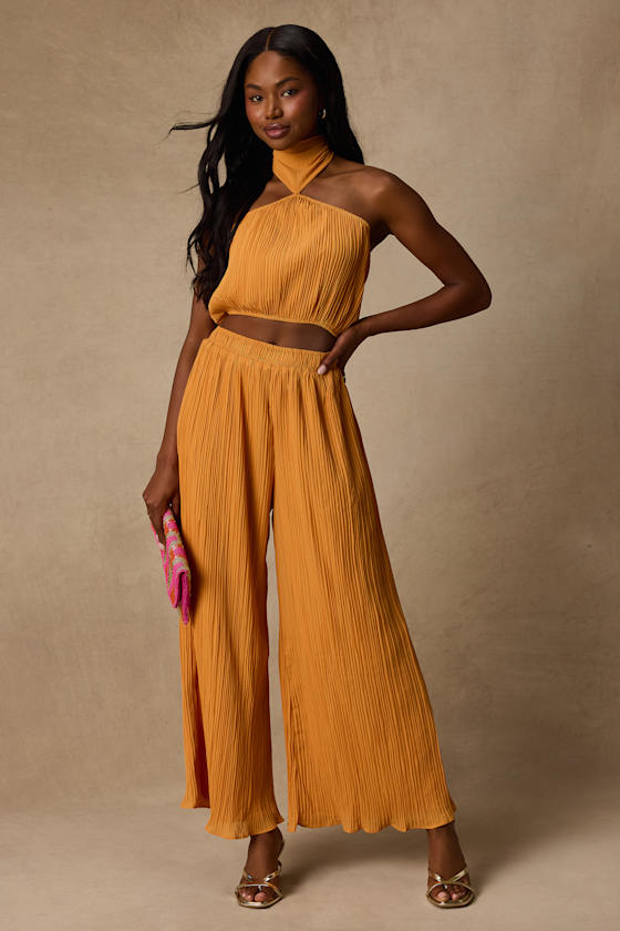 Nikaia Light Orange Plisse Halter Top