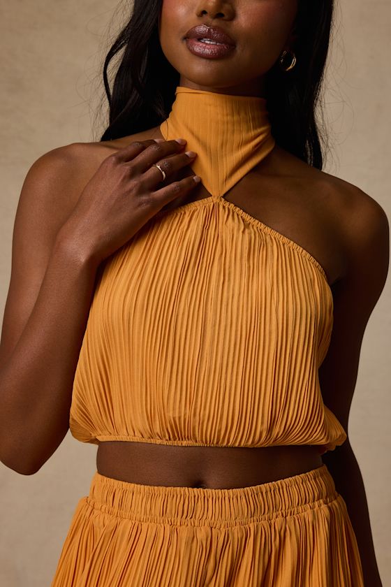 Nikaia Light Orange Plisse Halter Top